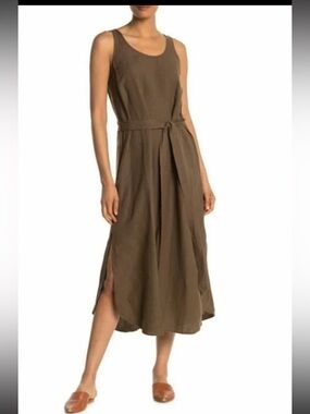 Eileen Fisher Tie Waist Linen Blend Dress NWT Size MP